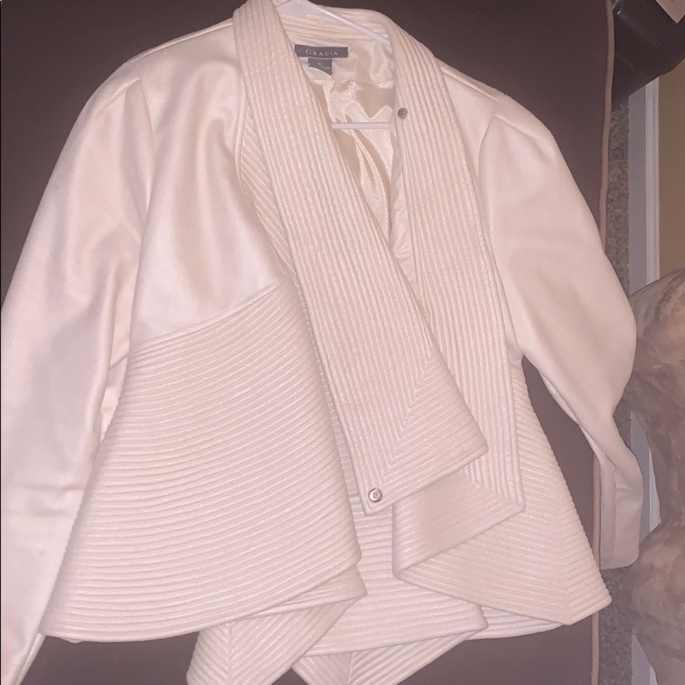 Cream Faux Leather Jacket